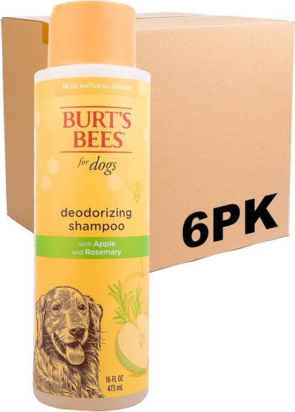 BURT'S BEES FOR PETS Naturally Derived Deodorizing Dog Shampoo with Apple & Rosemary - Dog Shampoo for Odors - Cruelty Free, Formulated Without Sulfates and Parabens, Made in USA, 16 Oz - 6 Pack