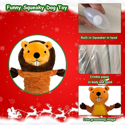 LWBMG Squeaky Dog Toys Plush Dog Toy with Crinkle Paper Tug of War Pull Interactive Dog Toys for Aggressive Chewers Cute Stuffed Animal Groundhog Dog Toy for Puppies Small Medium and Large Dogs