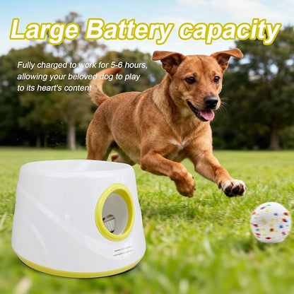 Automatic Dog Ball Launcher with 6 ETPU Balls, White, Adjustable Distance 20-45ft, USB Rechargeable, Interactive Pet Toys (Yellow)