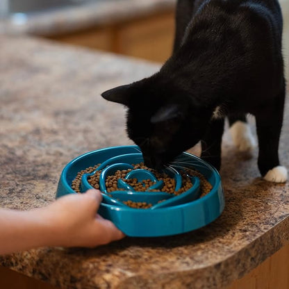 Messy Mutts Interactive Slow Feeder | Puzzle Slow Feeder Dog or Cat Bowl | Enrichment Food Dish to Slow Eating, Prevent Bloating | 8” x 1.3” | 1.75 Cup | Blue