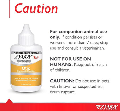 Zymox Advanced Formula Otic Plus Enzymatic Ear Solution for Dogs and Cats Without Hydrocortisone, 1.25oz