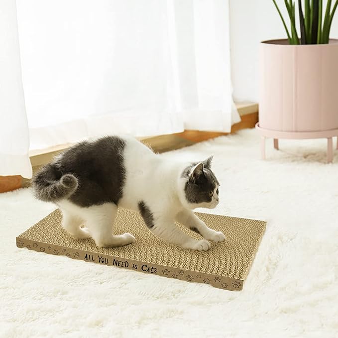 AccEncyc Cardboard Cat Scratcher Pads Cat Scratching Board for Indoor 16.5”Lx8.3”Wx1”H Dual-Side Corrugated Cats Scratching Post Reusable Cats Supplies - 6 Pack