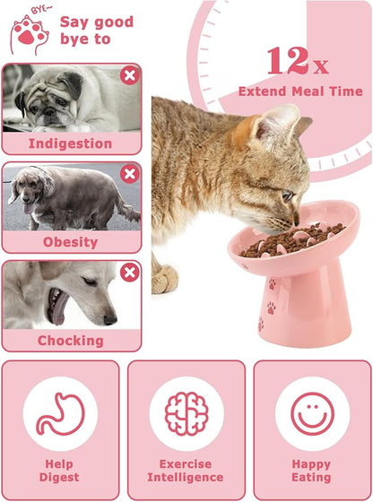 Y YHY 6 Inch Slow Feeder Bowl, Elevated Dog & Cat Bowl, Ceramic, Anti Vomiting, Pink