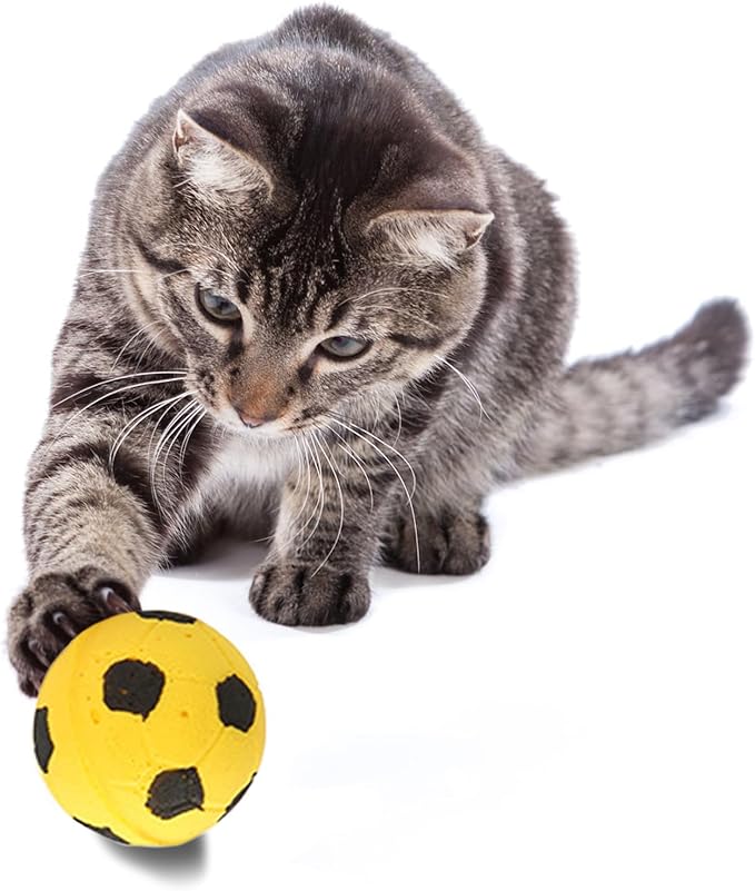 Meric CoCoo 1.5-Inch Soft Foam Cat Soccer Balls, Bouncy & Lightweight, Interactive Indoor Play Toys for Kittens & Cats, Quiet & Durable, Bright Colors, 12-Pack