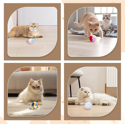 6 PCS Cat Pom Pom Balls, Cats Balls Toy Multicolor Cat Toys for Indoor Cats Kitty Yarn Puffs Small Plush Soft Ball Lightweight Interactive Indoor Kitten Chasing Toy