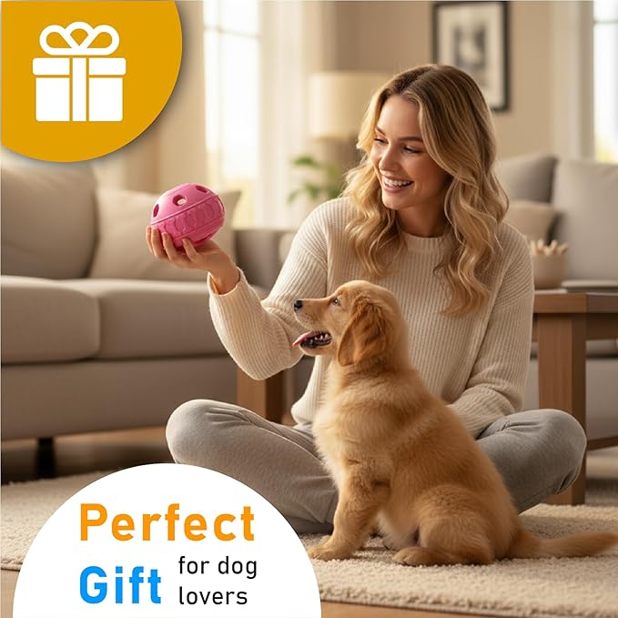 Frozen Treat Dispensing Dog Toys, Enrichment Licking & Puzzle Feeder, Sturdy Rubber Interactive Dog Toys, Dog Chew Toy for Happy, Cool Pups - Reduces Anxiety, Easy to Clean (Pink)