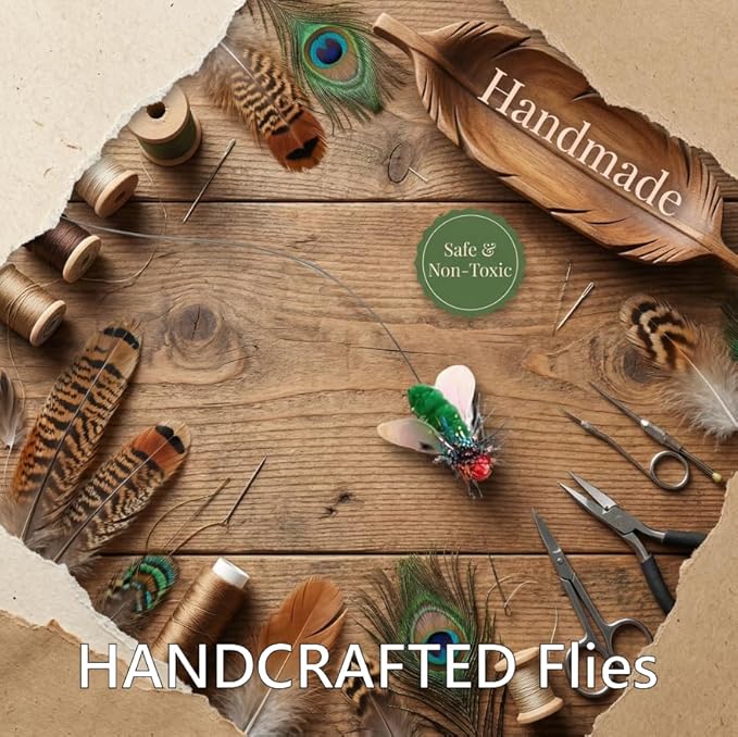 Feather Cat Toy Attachments - 2 Pcs Handmade Simulation Insects Natural Small Flies - Cat Toy Wand Refills - Mini Insects Cat Lures Wand Attachment Replacement for Kitty Kitten Indoor
