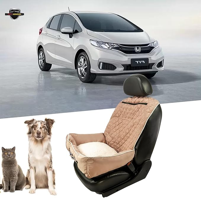 Seat Armour PetBed2Go Tan Car Pet Bed and Seat Cover – Soft, Portable Pet Cushion for Travel – Protects Vehicle Seats from Fur, Dirt & Scratches