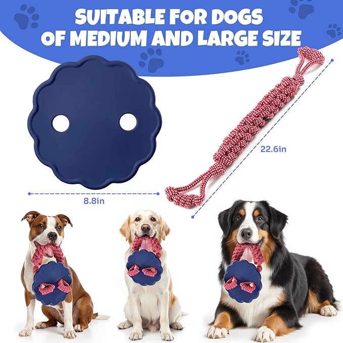 Interactive Dog Flying Disc and Rope Toy – 2-in-1 Toy for Medium and Large Dogs Outdoor Training and Fetch in Blue and Red