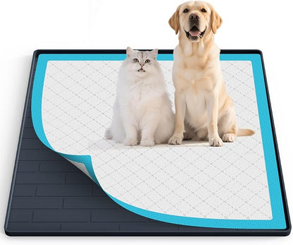 Pee Pad Tray Holder for Dogs,Non-Slip Silicone Dog Puppy Pad Holder,25 x 25 Square Puppy Potty Training Pads,No Spill Raised Lip High Edge,Portable, Leak-Proof Mat Trays for Indoor Floor Protection