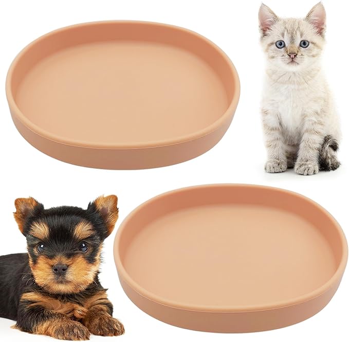 Fhiny 2 PCS Silicone Cat Food Bowls Shallow Dog Bowl 7" Non-Slip Pet Feeding Dishes for Dry and Wet Food Whisker Fatigue Cat Plates for Kitten Puppy and Small Pets (Orange)