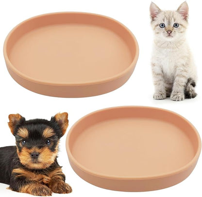Fhiny 2 PCS Silicone Cat Food Bowls Shallow Dog Bowl 7" Non-Slip Pet Feeding Dishes for Dry and Wet Food Whisker Fatigue Cat Plates for Kitten Puppy and Small Pets (Orange)