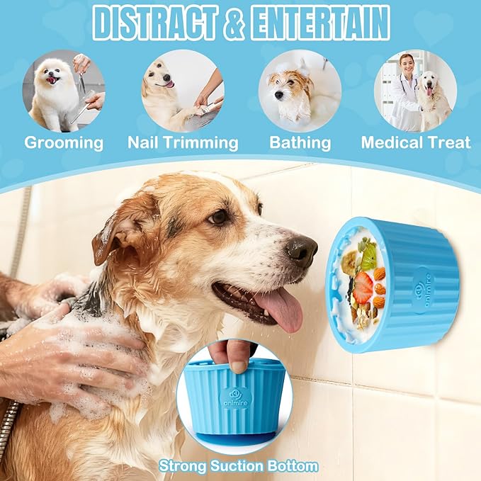 Dog Lick Bowl, Anxiety Relief Dog Licking Mat Freezer Treat Dispenser, Non-Slip Anti-Choking Silicone Slow Feeder Lick Bowl for Small Medium & Large Breed Dogs, BPA Free(Light Blue,S)