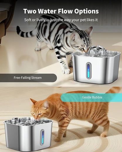 Cat Water Fountain Stainless Steel with 4 Filters & 4 Sponges, 74oz/2.2L Cat Fountain with Quiet Pump, Automatic Pet Water Dispenser, Ideal for Multi-pet Homes, Fresh & Clean Water for Cats and Dogs