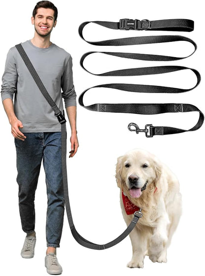 Hands Free Dog Leash, 5.1-8.9Ft Crossbody Long Leash, Waist Dog Belt for Small & Medium Dogs, City Walking & Running Outdoor Hiking &Travel etc. (Black)