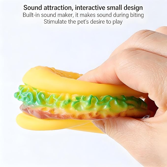 Dog Toys, Hamburger Shape Squeaky Chewing Toys Tooth Cleaning Dog Supplies, Training, Pet Supplies,Sofa Damage Prevention, Hamburger Pet Toys