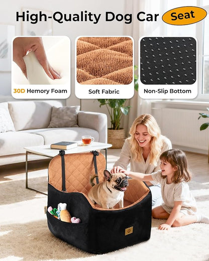 Dog Car Seat for Small/Medium Dogs, Detachable Washable Dog Booster Car Seat Under 35lbs, High-Support Memory Foam,Travel Bed with Storage Pockets