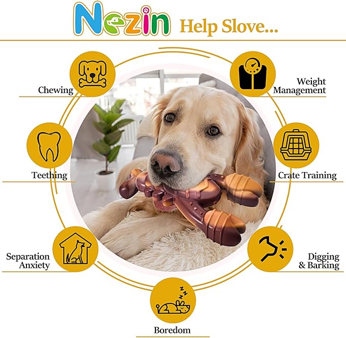 NEZIN Dog Chew Toys, Indestructible Dog Toys for Aggressive Chewers, Tough Dog Toys, Durable Dog Chew Toys for Large Medium Breed, Interactive Dog Toys with Real Beef Flavor (Lobster)