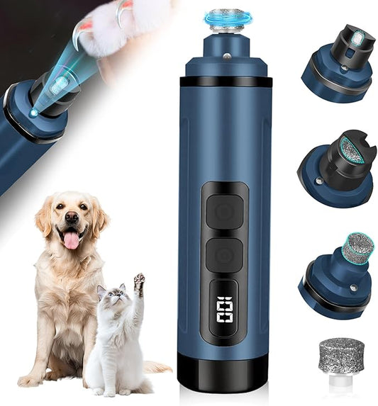 Dog Nail Grinder Electric Powerful 3 Speeds Dog Nail Clippers with Lights Quiet Cat Nail Clipper Painless Care Trimmers Tools for Small Medium Large Dogs and Cats (Blue)