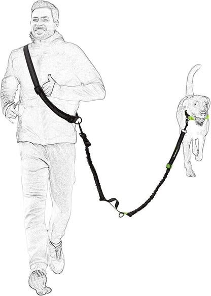 Mile High Life Hands Free Waist Leash for Dog Running Training and Jogging, Adjustable Belt with Double Handle, Reflective Bungee for Medium Large Dogs (Blue, 7FT)