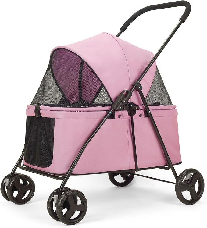 20% Larger Capacity, Wedyvko Dog Stroller for Medium/Small Pets w/Dog Poop Bags & Dispenser, Storage Pouch, Zipperless, Entry in/Out Easy, Max Load 55 lbs
