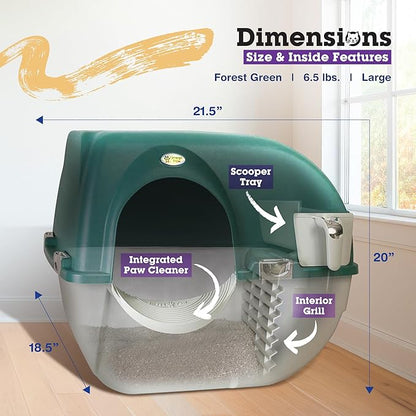 Omega Paw VMRA20-1-PR Premium Roll 'N Clean Large Self Cleaning Litter Box with Integrated Litter Step and Unique Sifting Grill, Forest Green
