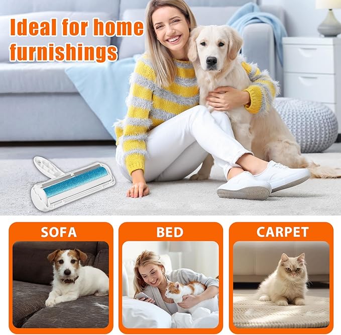 Pet Hair Remover Lint Roller for Pet,Cat Hair Removal Tool Reusable Lint Roller for Furniture, Couch, Carpet, Clothing and Bedding,White Blue