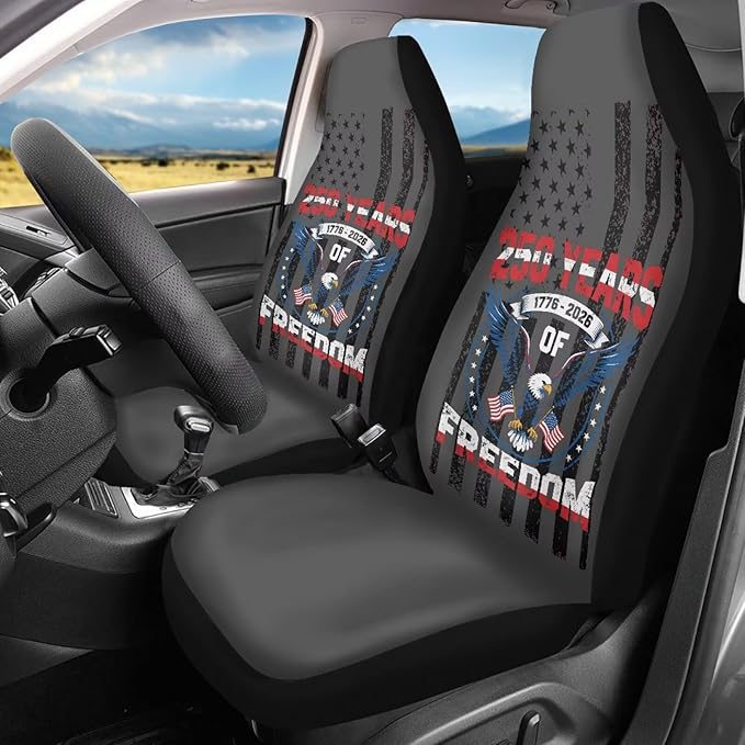 Eagle USA Flag Car Seat Covers for Front Seats American 250th Anniversary Patriotic Car Accessories for Women Men Washable and Breathable Car Seat Cover Set of 2 for Trucks SUV Sedans