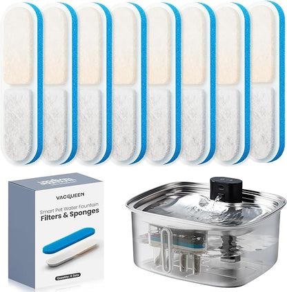 10L Pet Water Fountain Filters, Stainless Steel Dog Cat Dispenser with Wi-Fi, 2.64 Gallon Automatic Filtered Water Bowl Using Filter, 8 Filters and Sponges