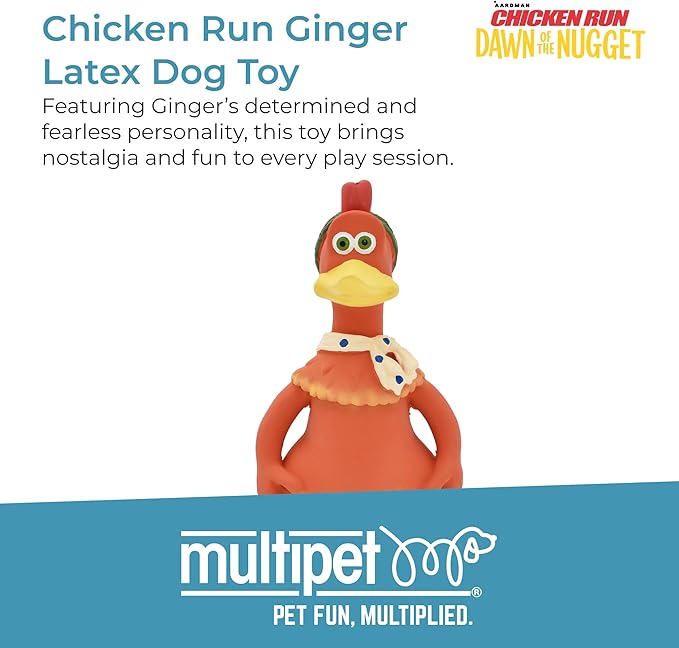 Multipet Chicken Run Ginger Latex Dog Toy - Durable Squeaky Toy for All Dogs - Easy-to-Clean Latex Squeaky Toys - for Cuddling, Chewing & Playing (9.5")