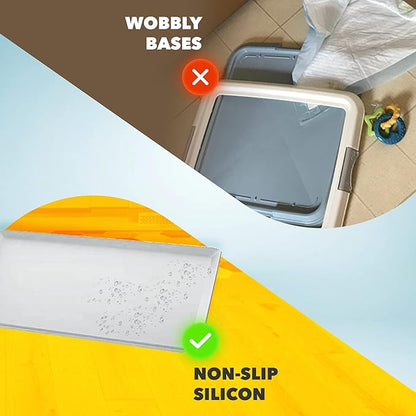 TidyFriend 2 Pack Dog Pee Pad Holder Tray - Fits Up to 24” x 24” Pee Pad Holder for Dogs - Stable Grip, Raised Edges, Quick-Wipe Silicone Surface Dog Pad Holder for Indoor Flooring Protection (Grey)