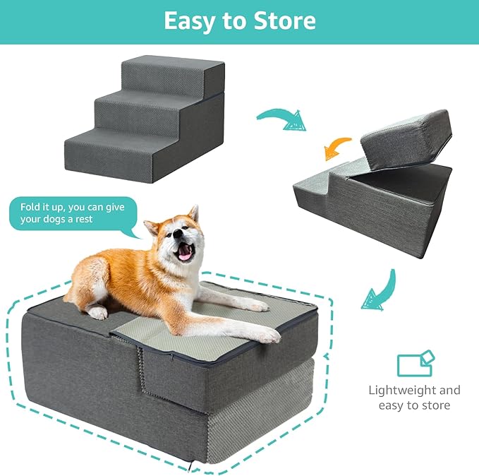 YENING Large Dog Stairs for High Beds - Extra Wide Pet Steps for Large Dogs to Get on Tall Bed 3 Deep Step Cat Ramp for Couch