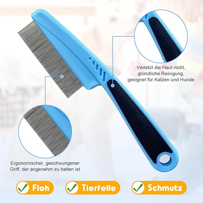 2Pcs Flea Comb for Dogs Cats, Upgrade Multifunctional Pet Comb Pet Hair Removal Flea Comb, Fine Tooth Stainless Cleaning Massage Brush for Dog Cat (Red)