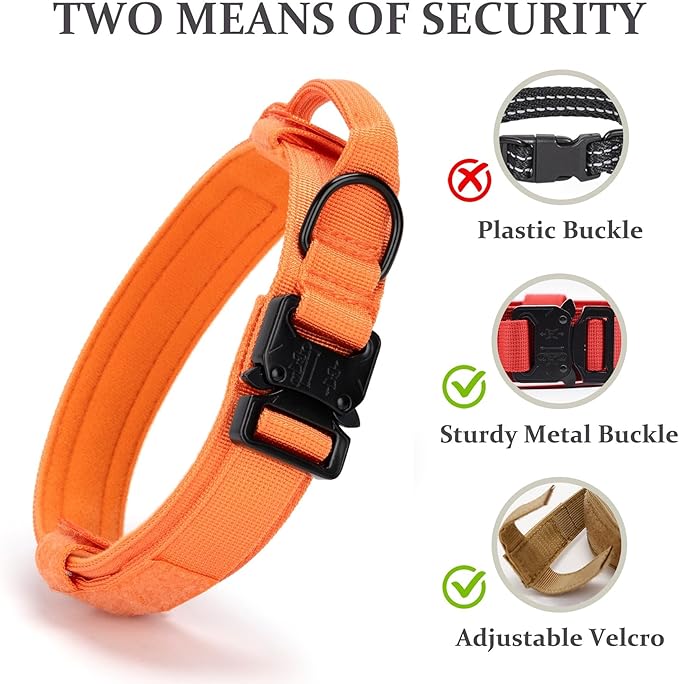 Tactical Dog Collar, Adjustable Military Training Nylon Dog Collar with Control Handle and Heavy Quick-Release Metal Buckle for Small Medium Large Dogs, Orange XXL