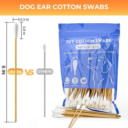 200PCS Large Cotton Swabs, Dog Cotton Swabs for Ears, 6" Long Dog Ear Swabs Large Size, Highly Absorbent Cotton Buds with Strong Bamboo Stick, Specially Designed for Dogs Cats Ear Cleaning, Pet Care
