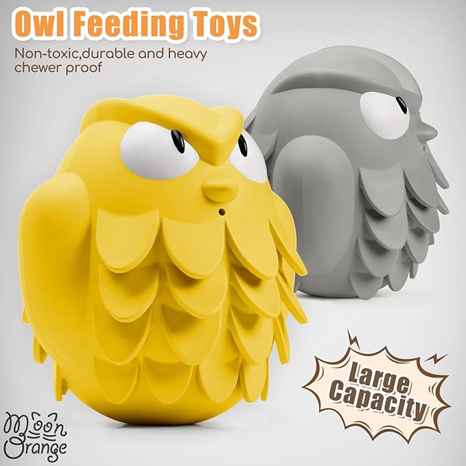 Tough Chew Dog Toys for Aggressive Chewers Giggle Ball Owl Rubber Interactive Treat Dispensing Slow Feeder Indestructible Teething Toys for Small Medium Large Dogs (Grey)