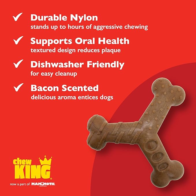 Chew King by Mammoth Dog Bacon Lovin’ Wishbone, Nylon Bones, Textured Bacon Flavored Chew Toy, for All Breed Sizes