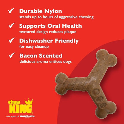 Chew King by Mammoth Dog Bacon Lovin’ Wishbone, Nylon Bones, Textured Bacon Flavored Chew Toy, for All Breed Sizes