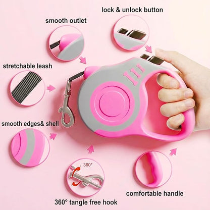 Retractable Dog Leash Lightweight 10/16FT Leash with Non-Slip Handle, for Small Dogs Puppy(Gray Pink, 10FT)