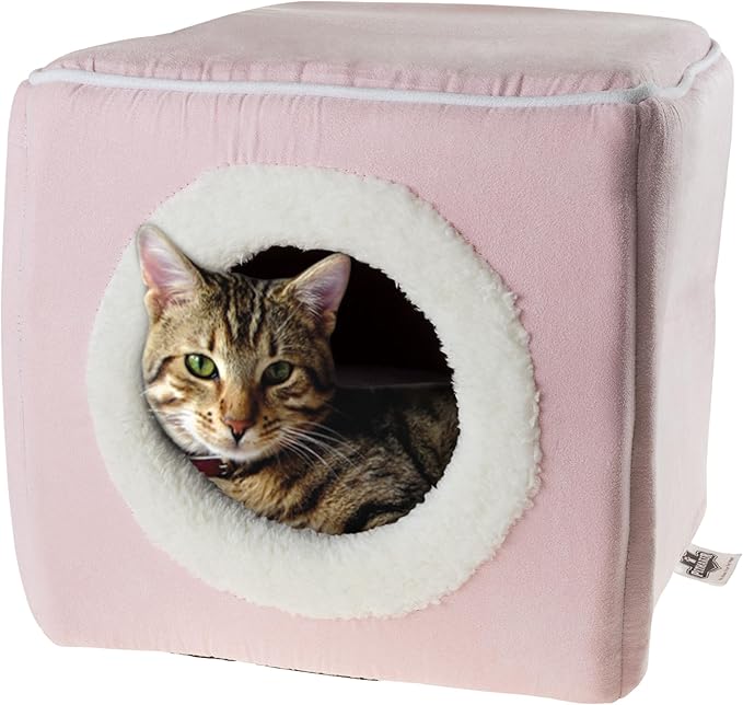 Cat House - Indoor Bed with Removable Foam Cushion - Cat Cave for Puppies, Rabbits, Guinea Pigs, Hedgehogs, and Other Small Animals by PETMAKER (Pink)