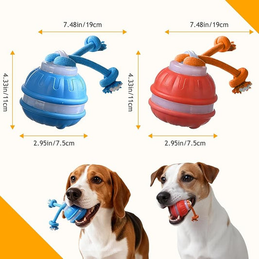 2pcs P06 Interactive Dog Toy,Interactive Dog Toys,360° Smart Automatic Rolling Moving,Electric Automatic Moving and Rolling Dog Toy with Rope for Small Medium Dogs for Bored Pet Cats Dogs(Blue+Orange)