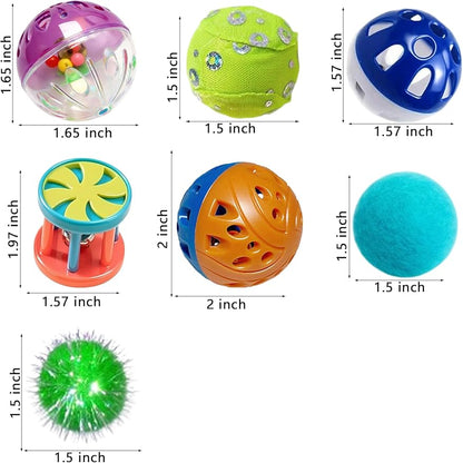 25 Cat Toys Balls Set Indoor Kitten Safe Colorful Plush & Bell Balls for Play Chase Hunt Interactive Entertainment (1.5'' - 2.2'')
