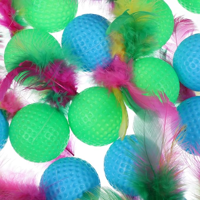 24 Pack Cat Golf Balls for Indoor Kitten Toys, Interactive Cat Pom Pom Ball Toys for Exercise Chase Pounce Entertainment, Random Color