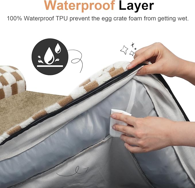 Large Dog Bed Orthopedic Washable: Beds Bolster XXL Bed Big XLarge Dogs Egg Crate Foam Sofa Couch Waterproof Removable Cover - Brown Grid