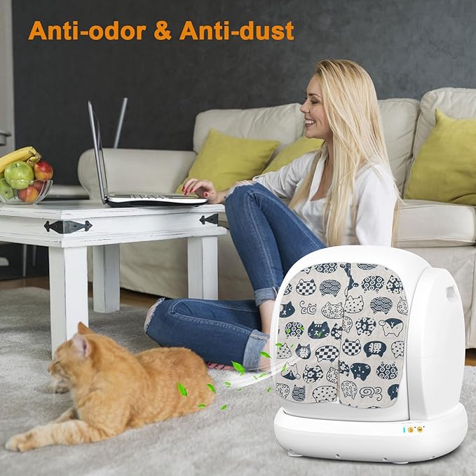 Cat Litter Box Curtain, Washable Litter Box Door Cover, Litter Box Curtain for Enclosed Self-Cleaning Boxs -White Square 14.9''L X 13.8''W （Curtain Only）