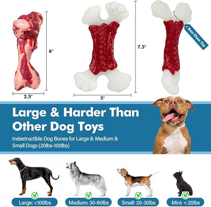 Dog Toys for Aggressive Chewers, Dog Toys for Large Dogs, Indestructible Dog Bones for Aggressive Chewers, Tough and Durable Dog Chew Toy, Real Bacon & Beef Flavors (Beef)