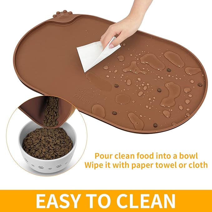 KPWACD Pet Placemat for Dog and Cat, Waterproof Silicone Dogs Feeding Bowl Mat Prevent Food and Water Overflow, High-Lips Puppy Dish Mats Suitable for Small Medium Big Pets, Brown, 24" * 16"