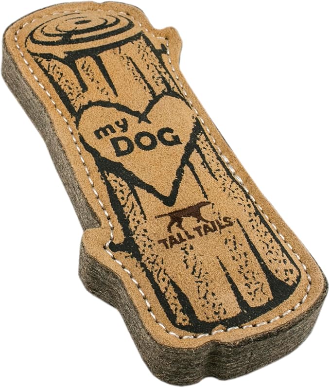 Tall Tails Dog Natural Leather Love My Dog Tree Log Fetch Toy for Dogs