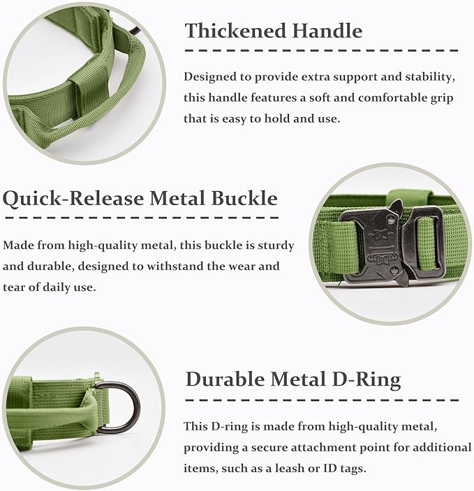 Tactical Dog Collar, Adjustable Military Training Nylon Dog Collar with Control Handle and Heavy Quick-Release Metal Buckle for Small Medium Large Dogs, Green XXL