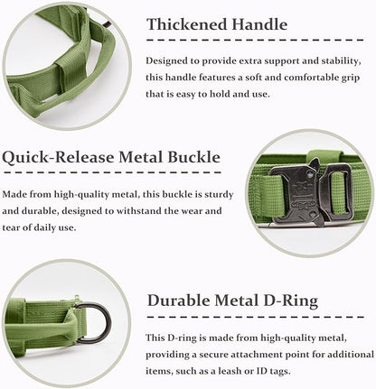 Tactical Dog Collar, Adjustable Military Training Nylon Dog Collar with Control Handle and Heavy Quick-Release Metal Buckle for Small Medium Large Dogs, Green XXL